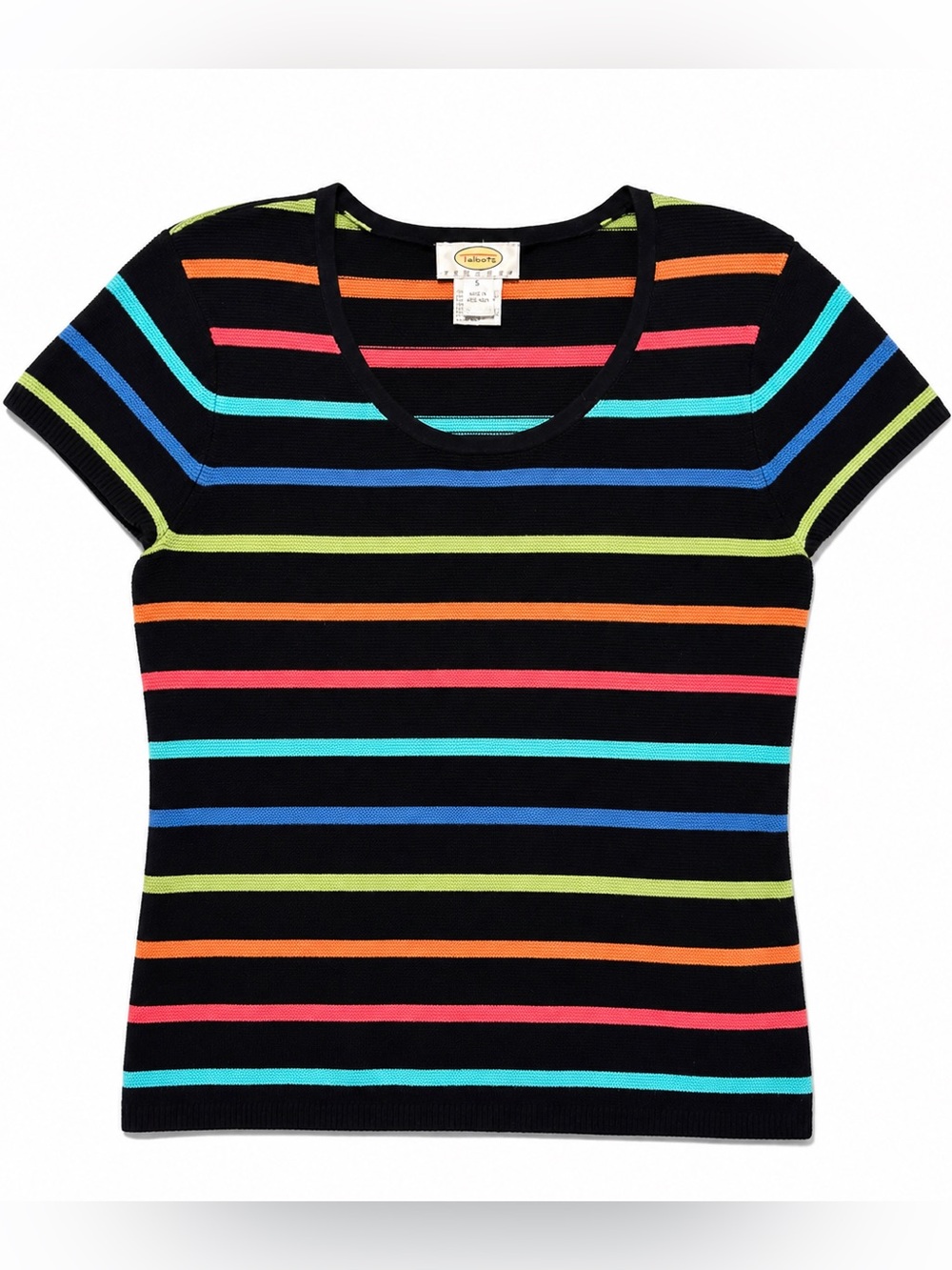 Talbots petites Black Multi-Stripe Short Sleeve Knit Top Small petite